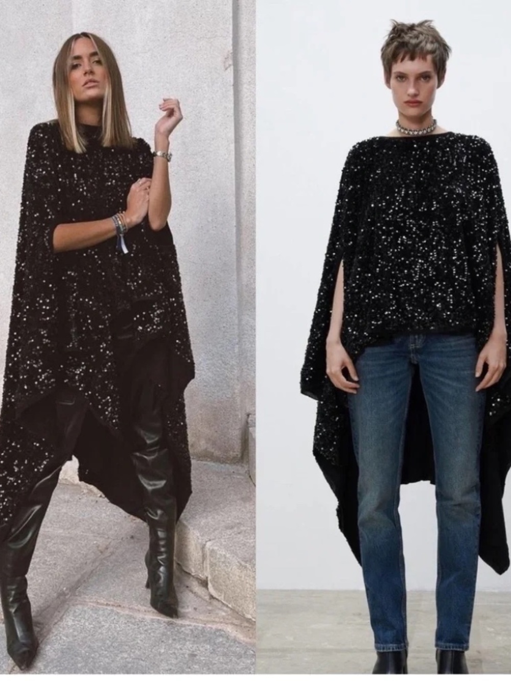 Zara Black Sequin Dramatic Knit Cape Top